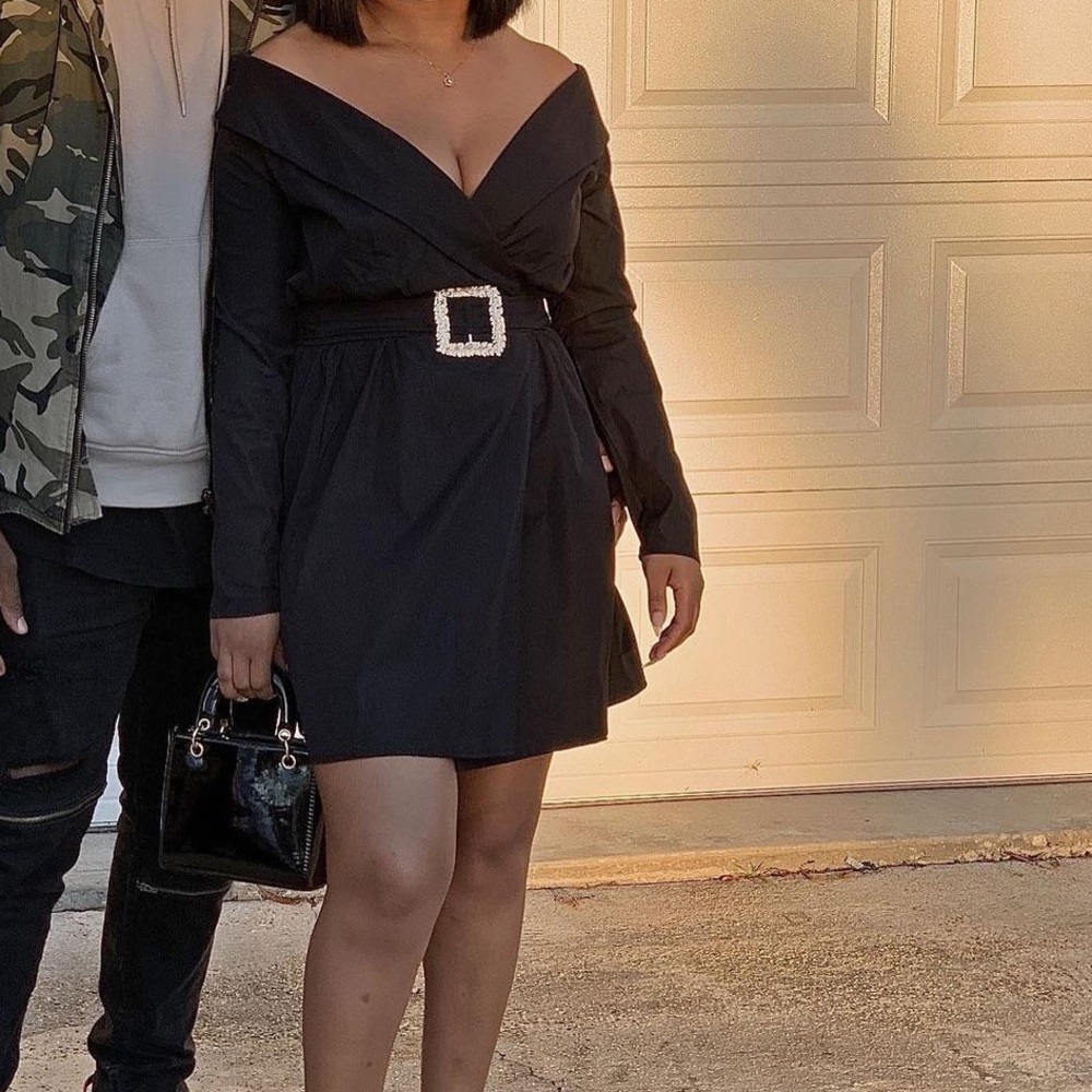 Black gold buckle dress